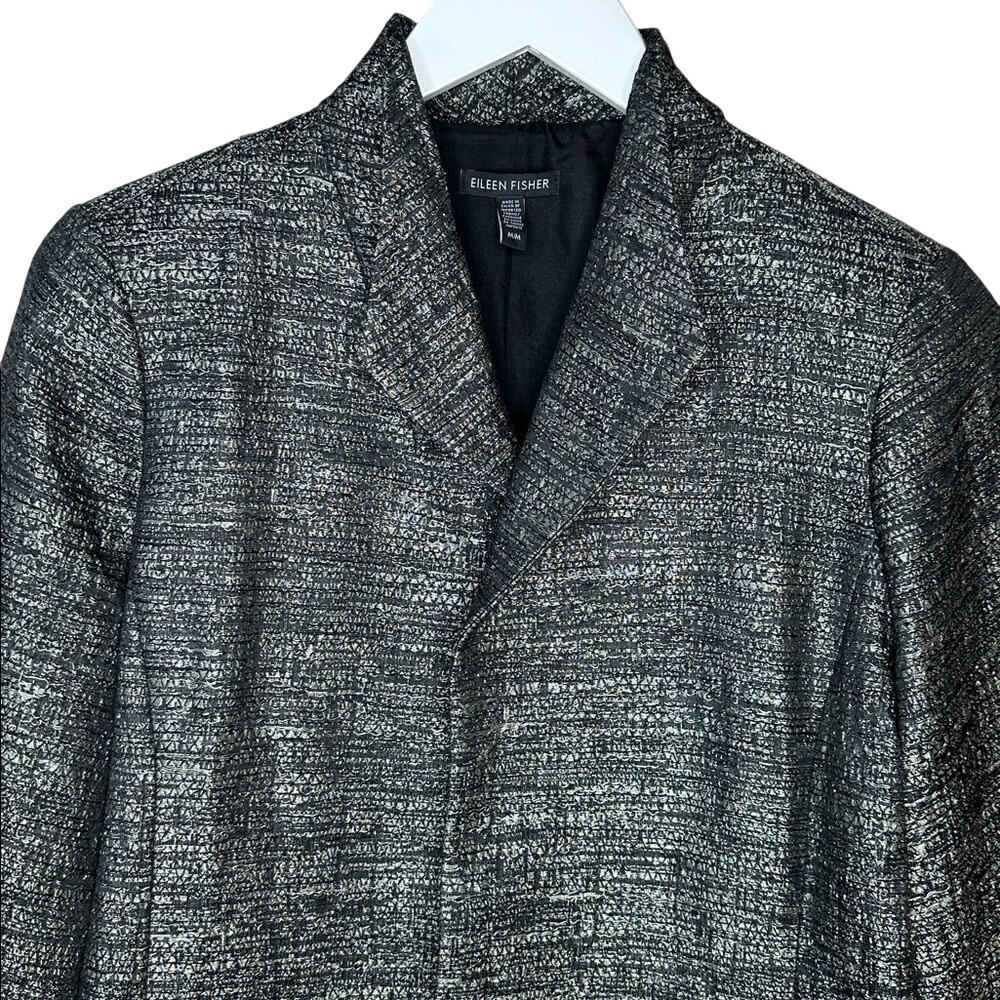 Eileen Fisher Women's Grey and Silver Silk Blend Jacquard Duster Jacket Size M - Picture 5 of 15